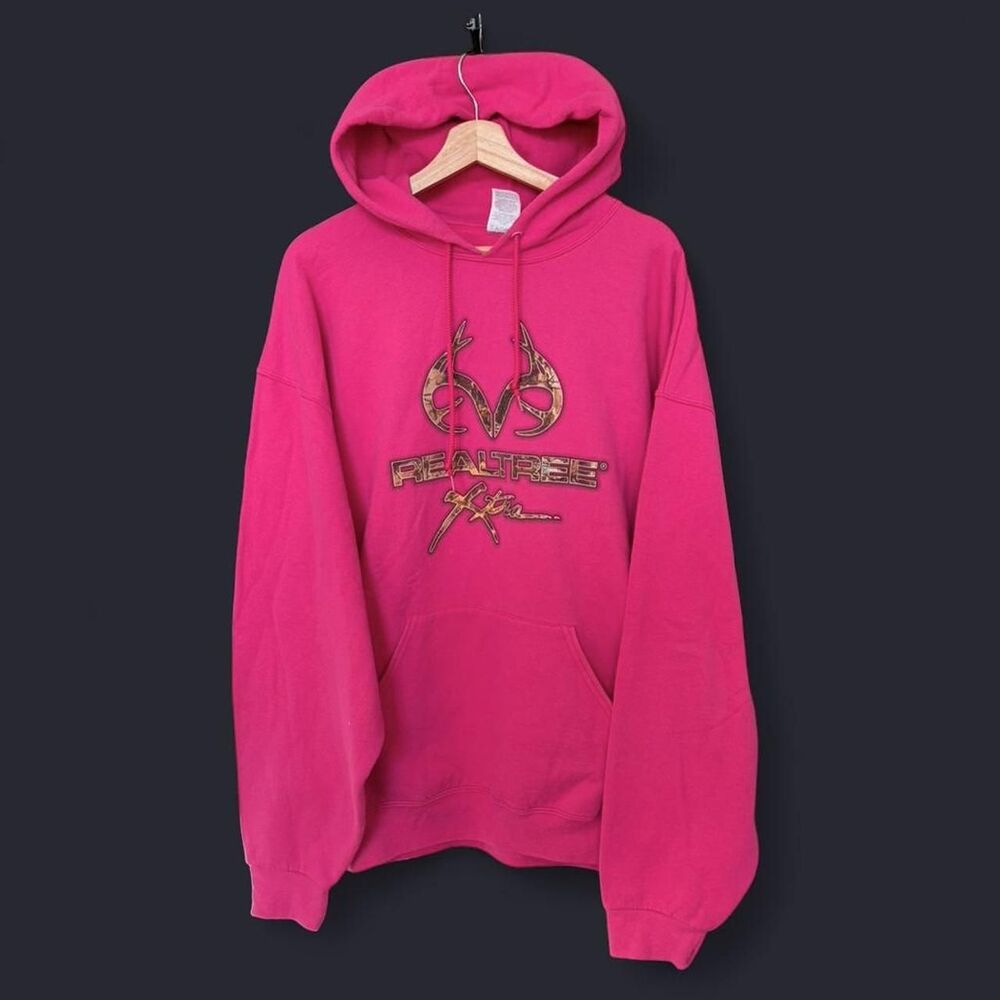 Y2K Realtree Xtra pink camo logo hoodie heavyweight cotton mens 2XL